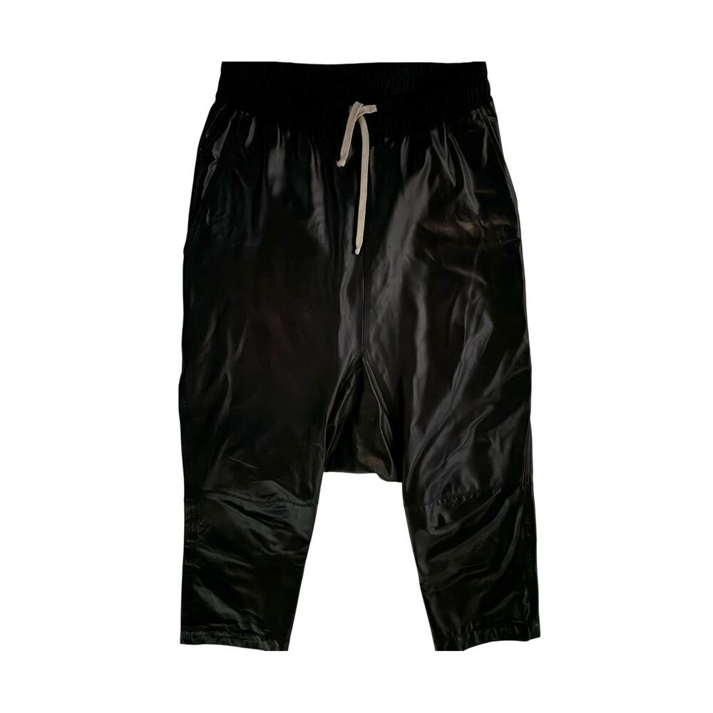 Rick Owens SS19 Babel Cropped Pants US 2 Dropped Crotch Black Polished Calfskin
